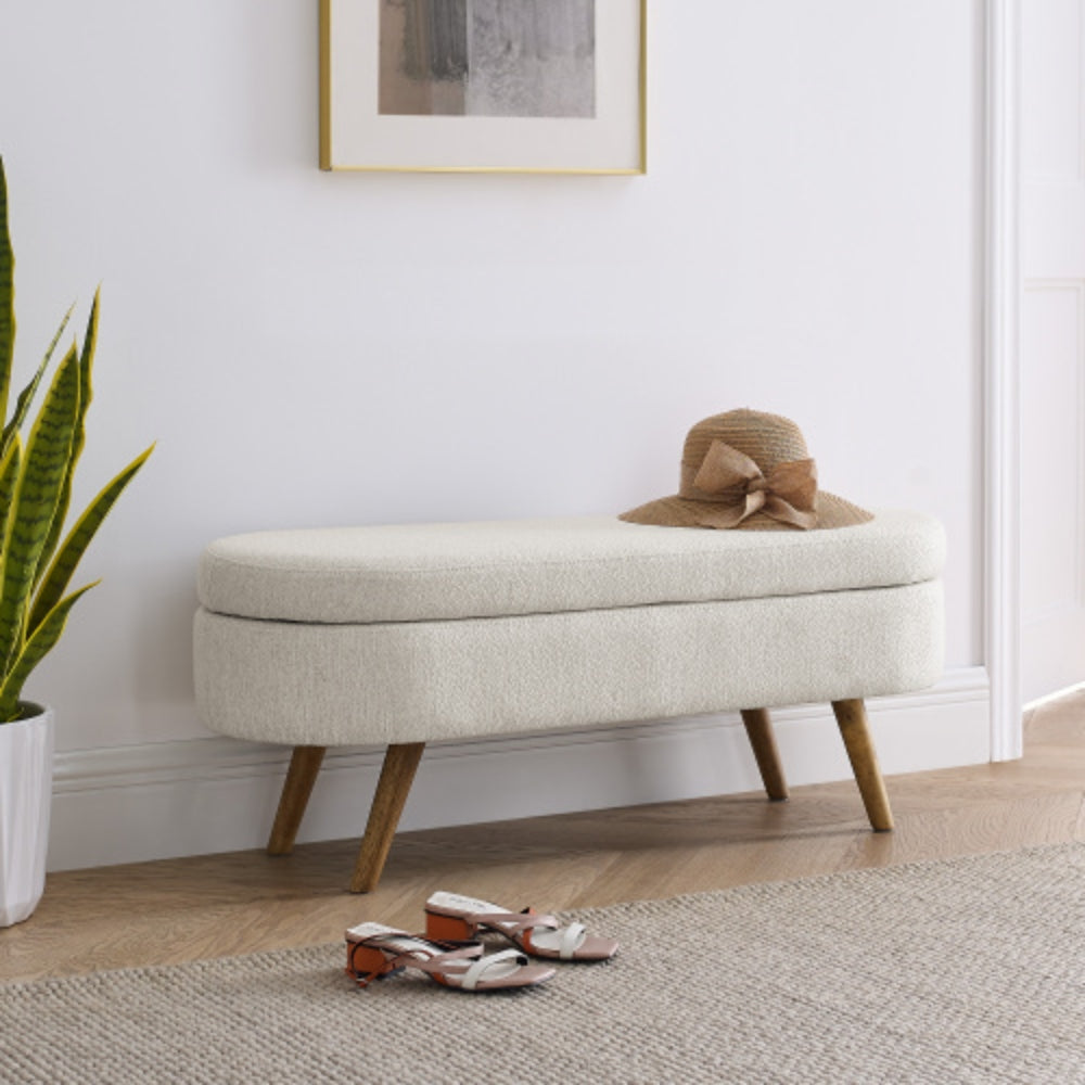 Ottoman Beige Oval Storage Bench