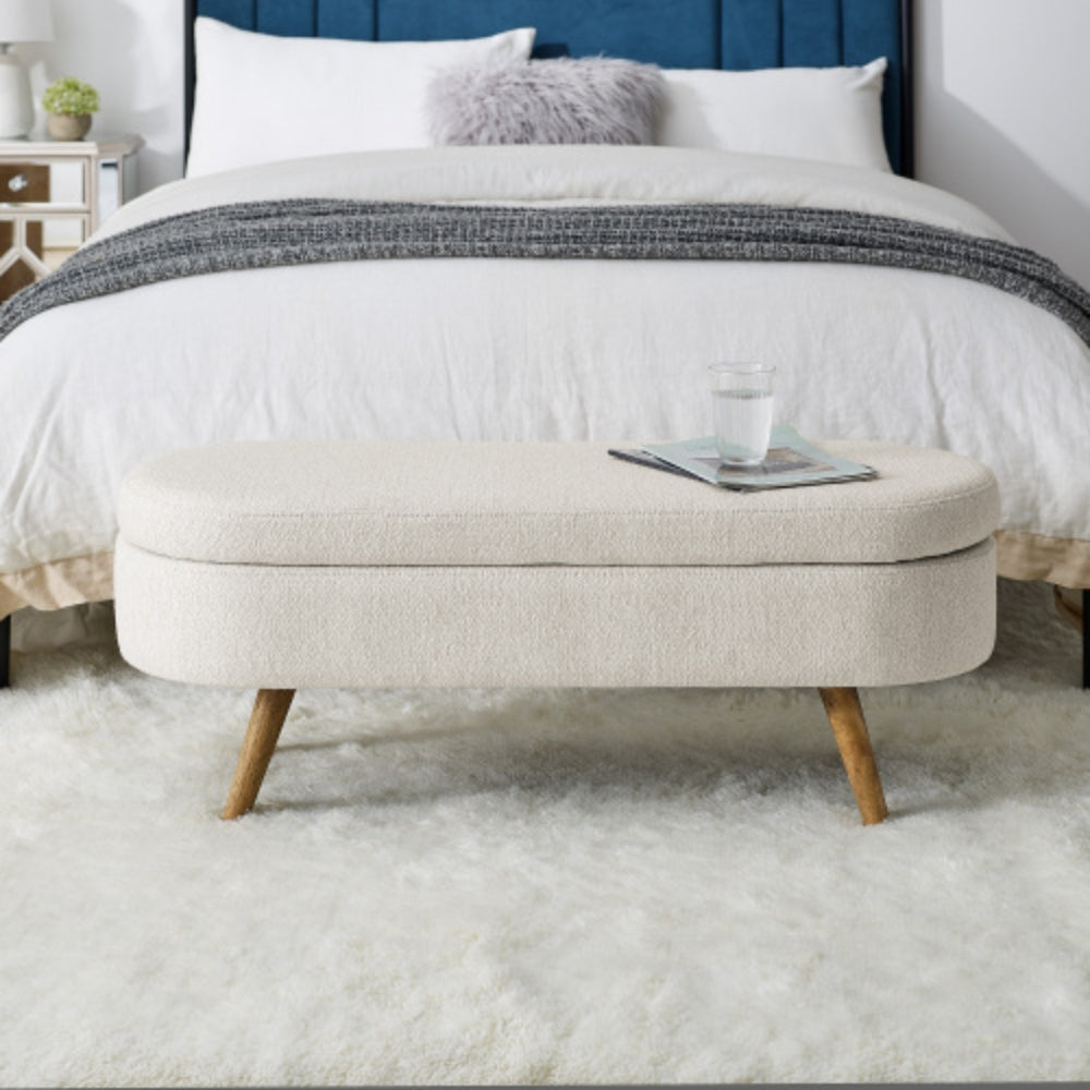 Ottoman Beige Oval Storage Bench