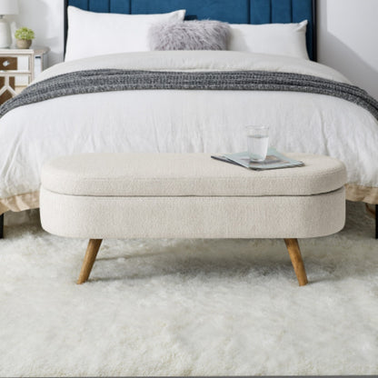 Ottoman Beige Oval Storage Bench