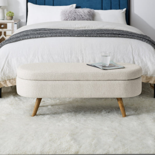 Ottoman Beige Oval Storage Bench